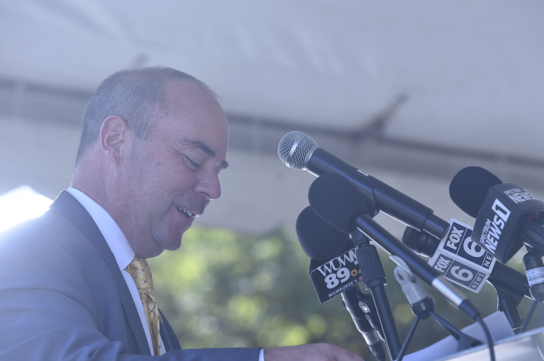 DOT Secretary Craig Thompson addresses the crowd at Gateway Technical College during the launch of The Badger